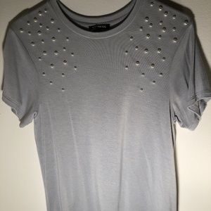 Express Grey T-shirt with Pearl Accents Size Small